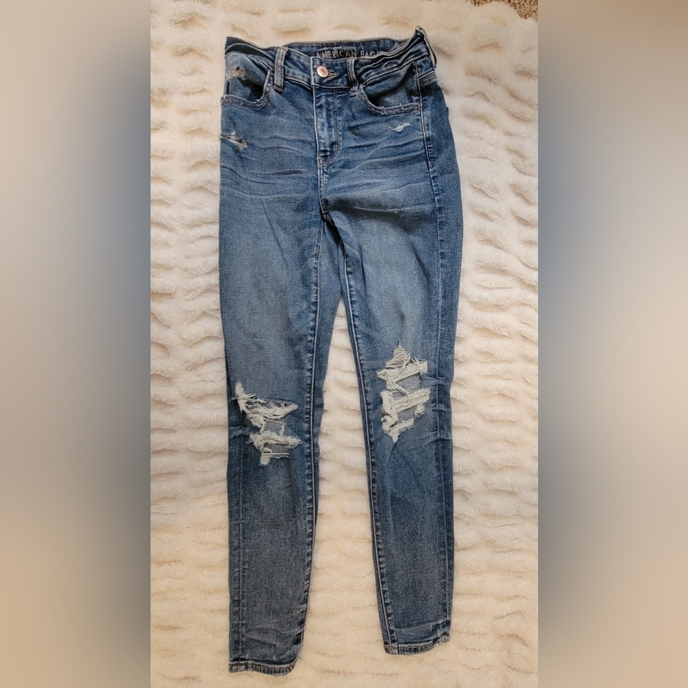 American Eagle Outfitters Blue Distressed High Rise Jeggings